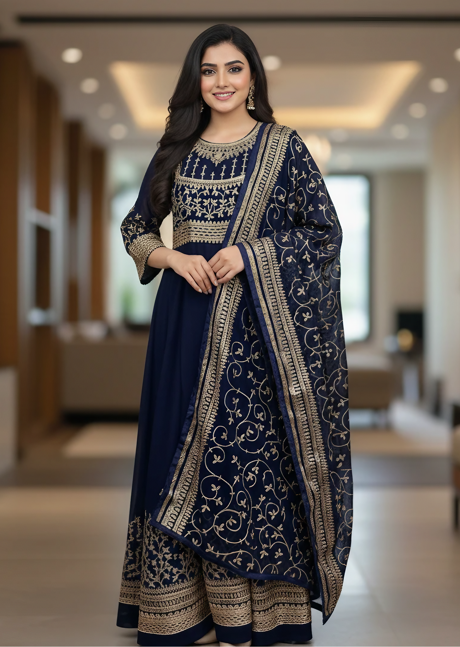 3 Pcs Chiffon Embroidered Maxi Dress for Women