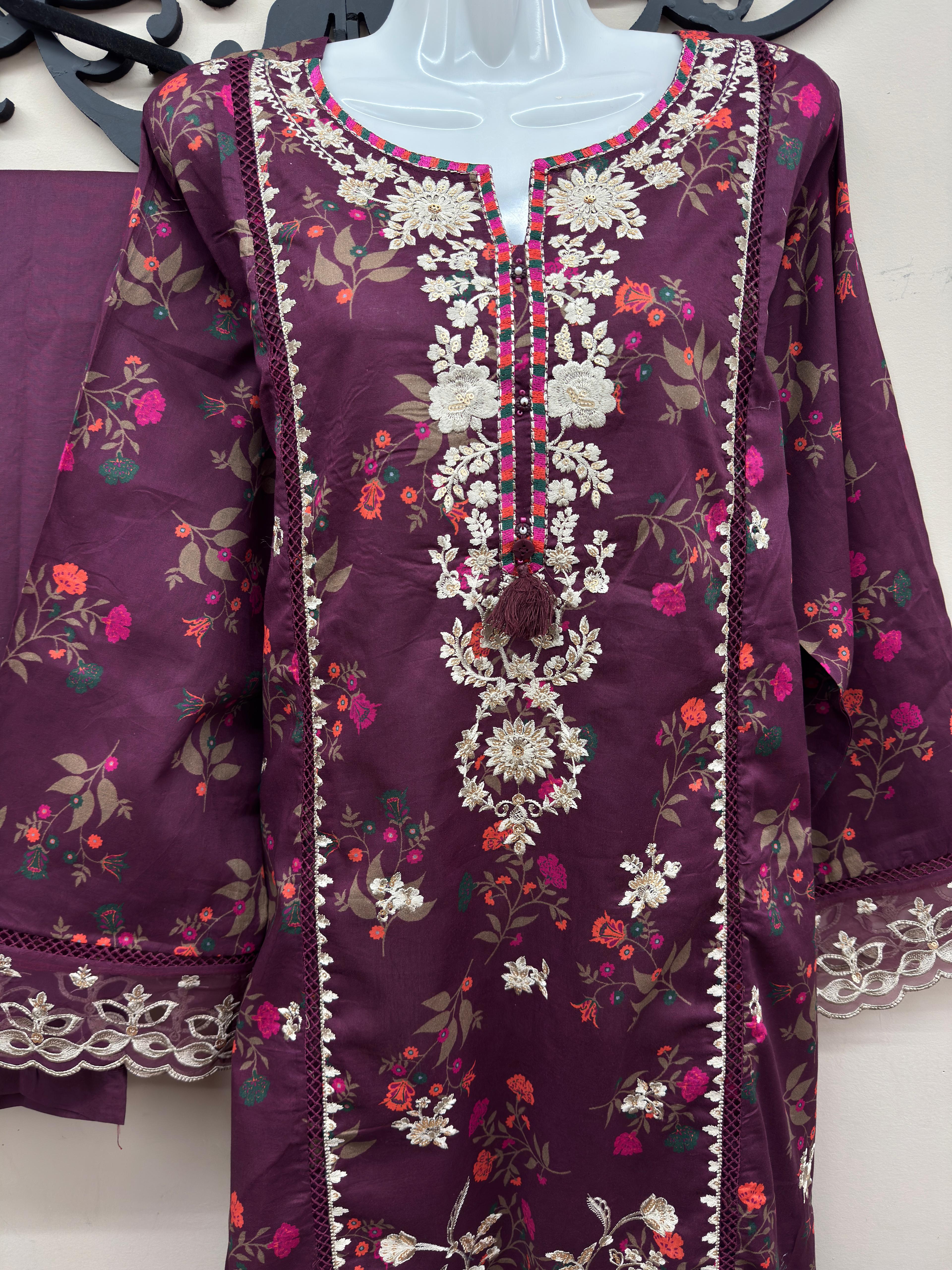 cotton lawn suit purple