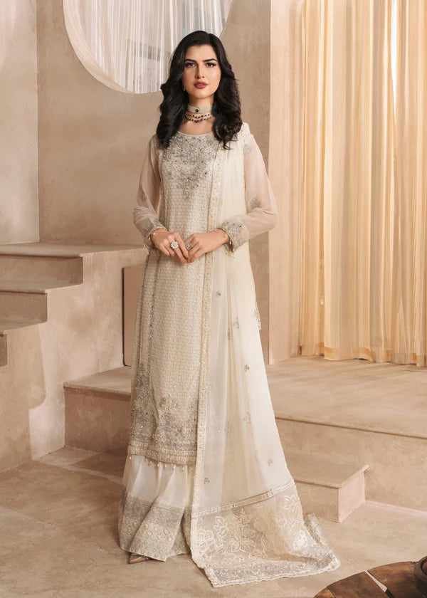 Soraya Off-White 3-Piece Chiffon Sharara Suit – Embroidered Top with Dupatta