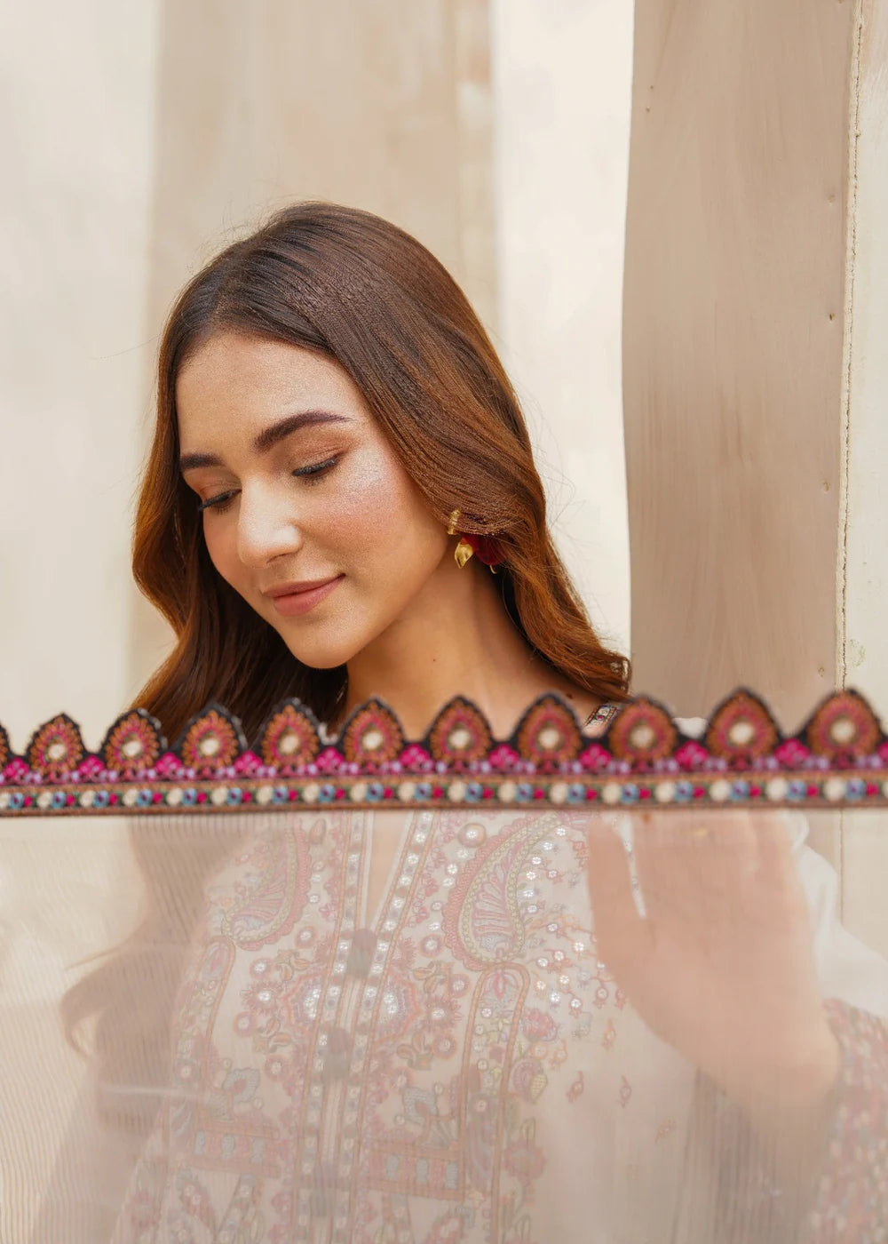 Original Zarqun Beige Embroidered 3-Piece mesori silk Kurta Set for Women | Ready-to-Wear Outfit