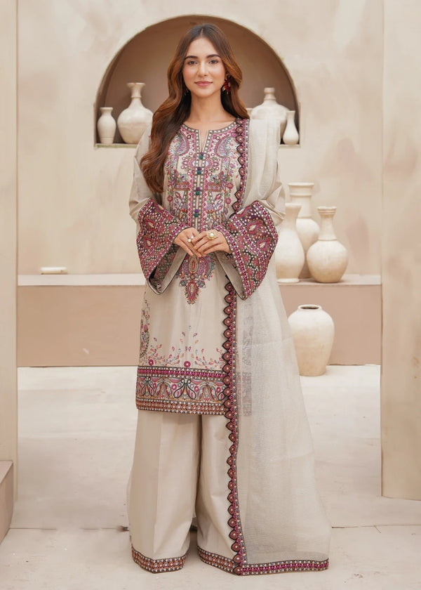 Original Zarqun Beige Embroidered 3-Piece mesori silk Kurta Set for Women | Ready-to-Wear Outfit