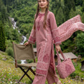 Zahra Rubab Tea Pink 4 Piece Embroidered Lawn Suit with Matching Bag