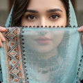 Zahra Rubab Black 4 Piece Embroidered Lawn Suit with Mirror Work & Bag