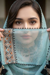 Zahra Rubab Black 4 Piece Embroidered Lawn Suit with Mirror Work & Bag