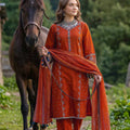 Zahra Rubab Rust 4 Piece Embroidered Lawn Suit with Mirror Work