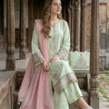 Zahra Rubab Mint 4 Piece Embroidered Lawn Suit with Hand Painted Dupatta