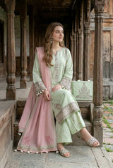 Zahra Rubab Mint 4 Piece Embroidered Lawn Suit with Hand Painted Dupatta