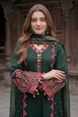 Zahra Rubab Forest Green 4 Piece Embroidered Lawn wear