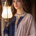 Zahra Rubab Navy Blue 4 Piece Embroidered Lawn Suit with Matching Bag