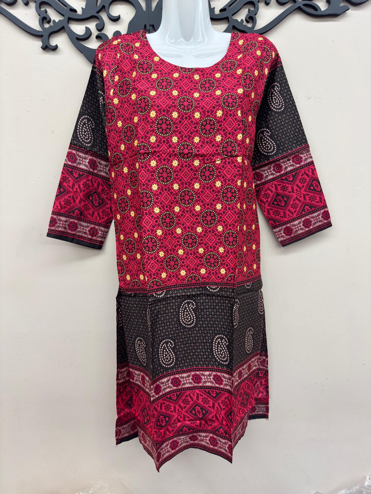 Red lining kurti top for women with stylish casual design by Maryam Qasim Boutique