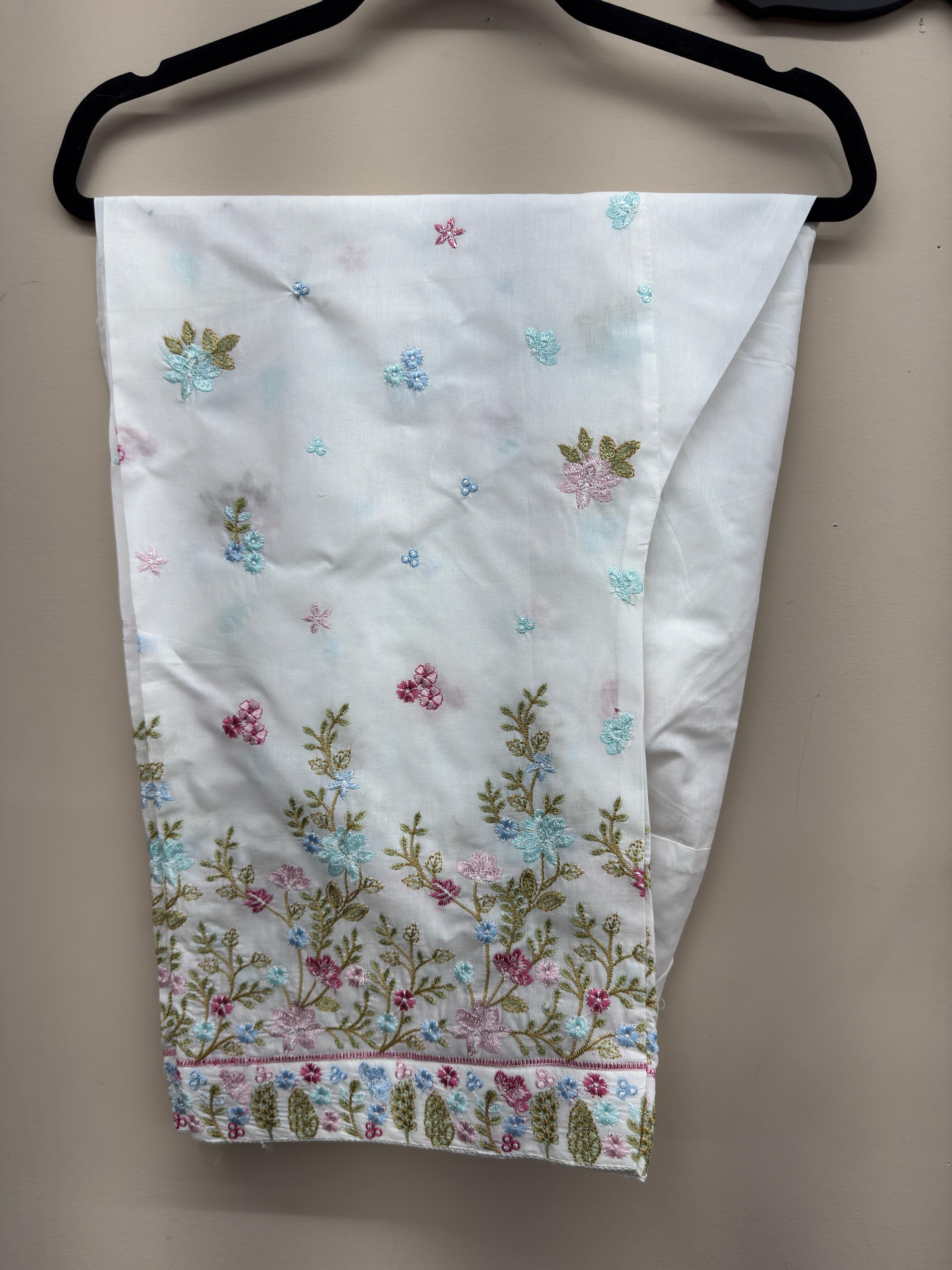 [Color] embroidered cotton 3 piece Pakistani suit with embroidered shalwar and voile zari dupatta