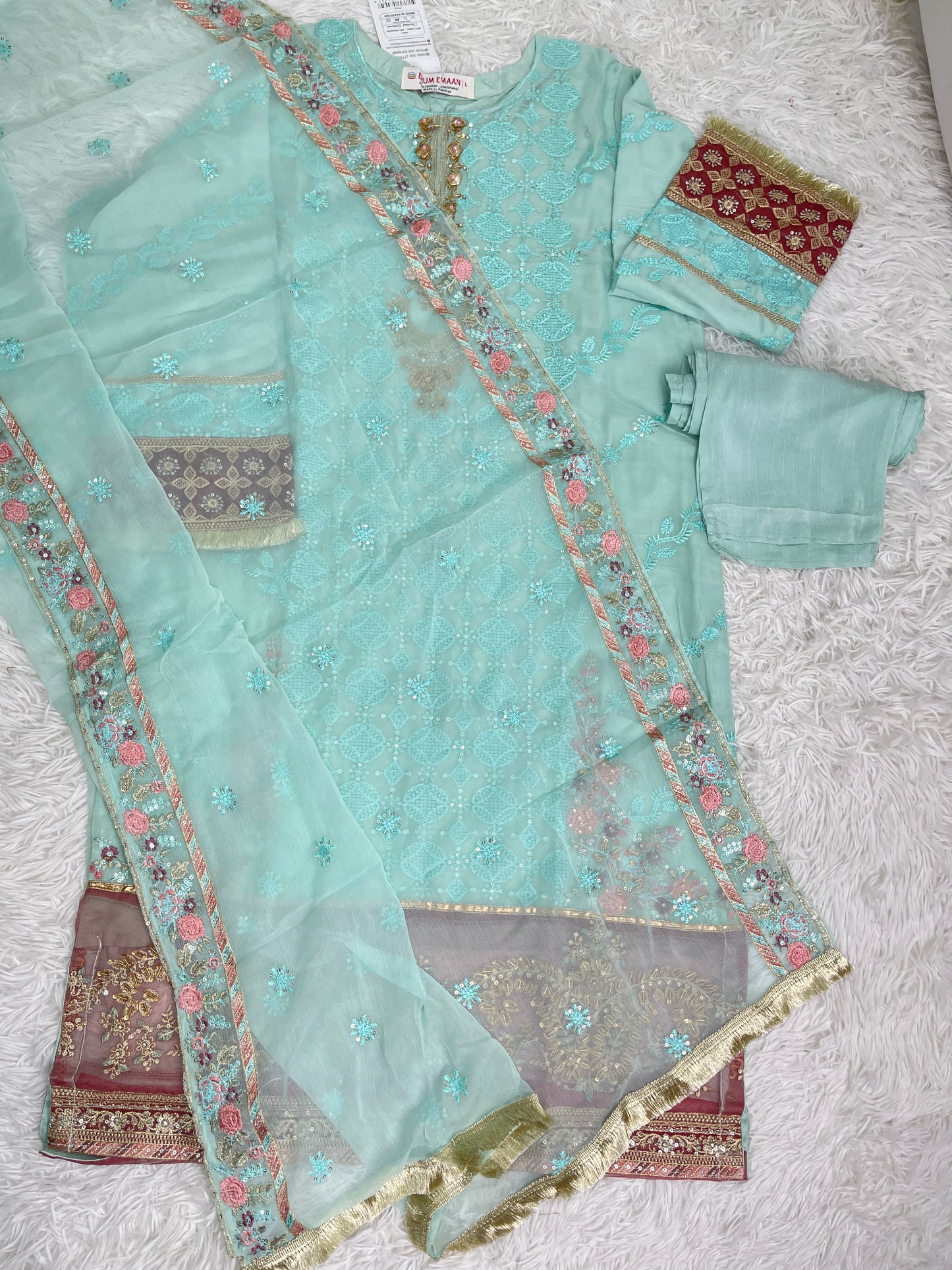 3PC Fancy Blue Outfit with Embroidery