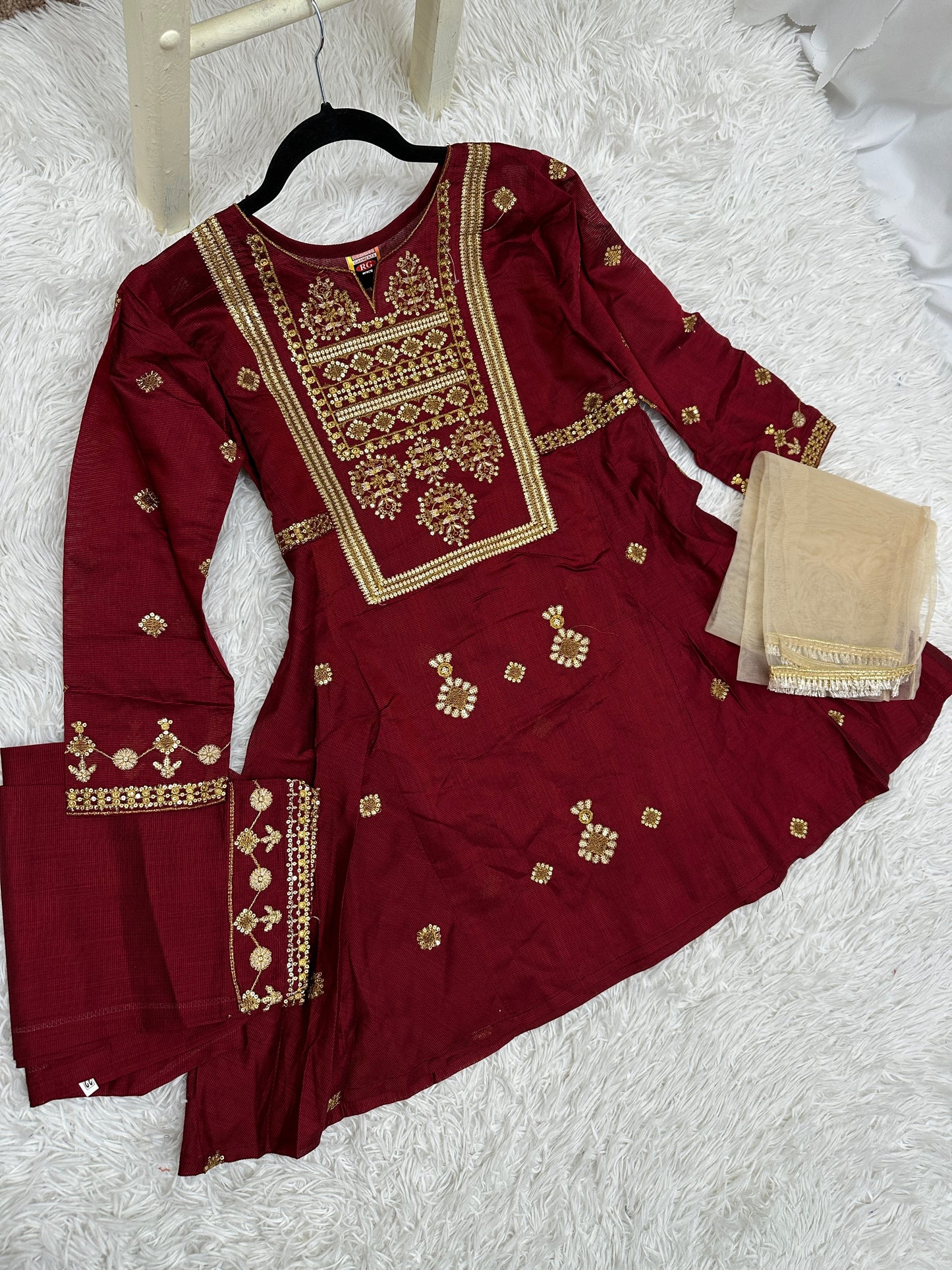 Girl’s Festive Maroon Cotton Outfit 7+
