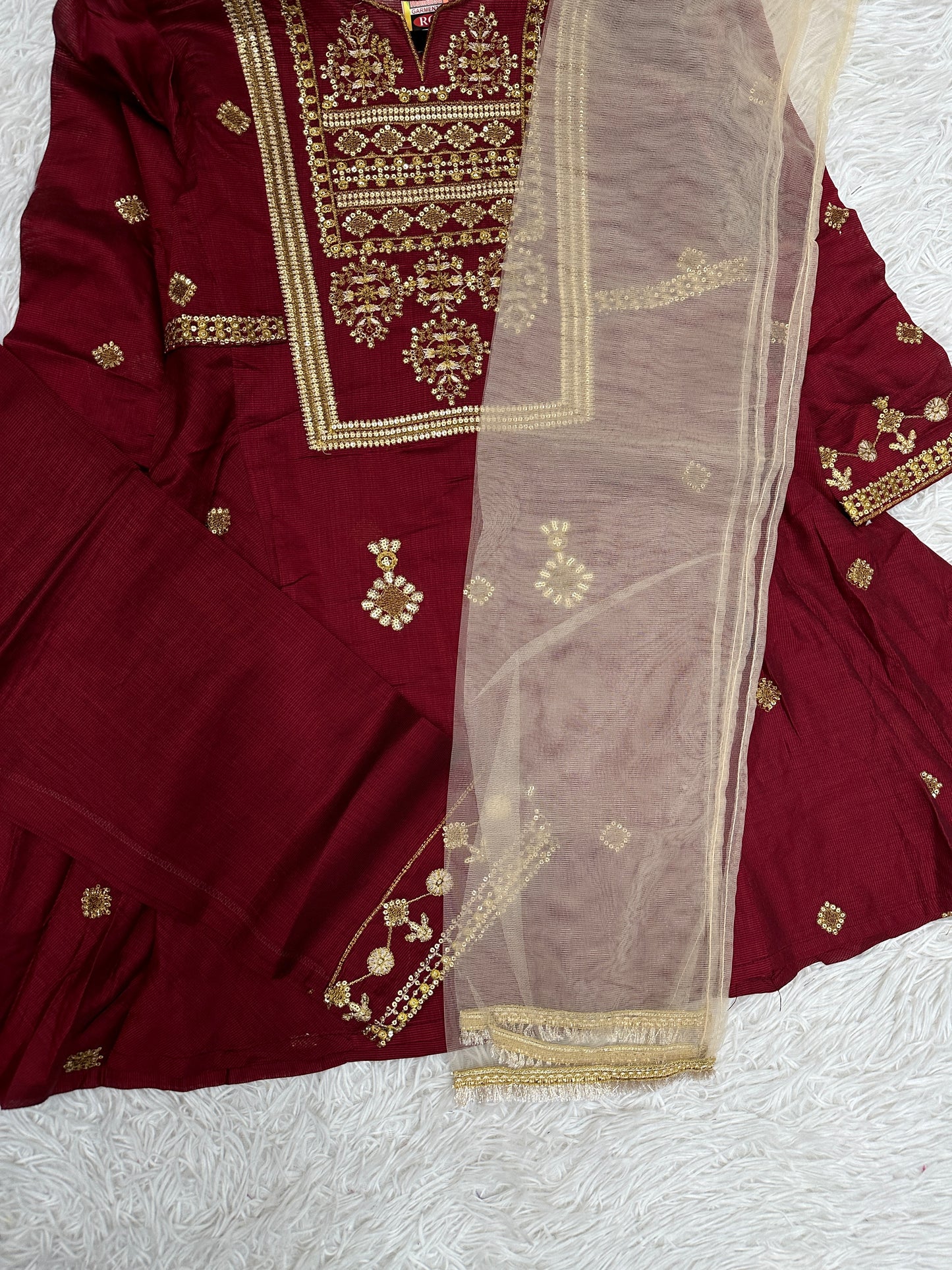 Girl’s Festive Maroon Cotton Outfit 7+