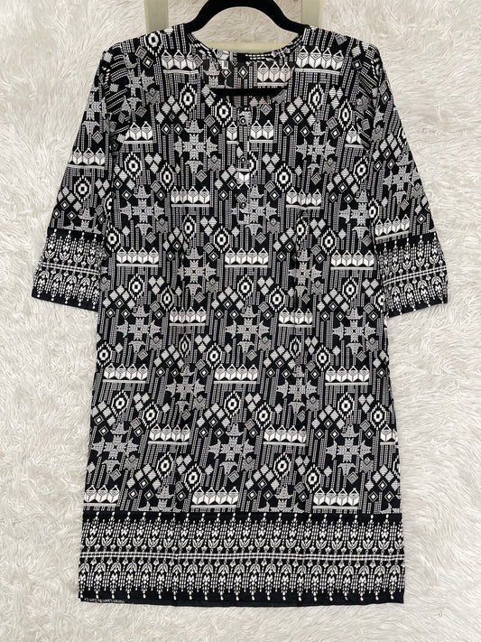 B/W Cotton Lawn Printed Top S-L