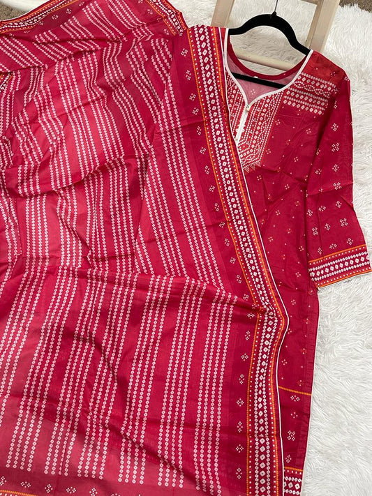 2Pcs Soft Lawn Chunri Print Outfit Large