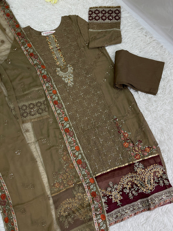 3PC Fancy Brown Outfit with Embroidery