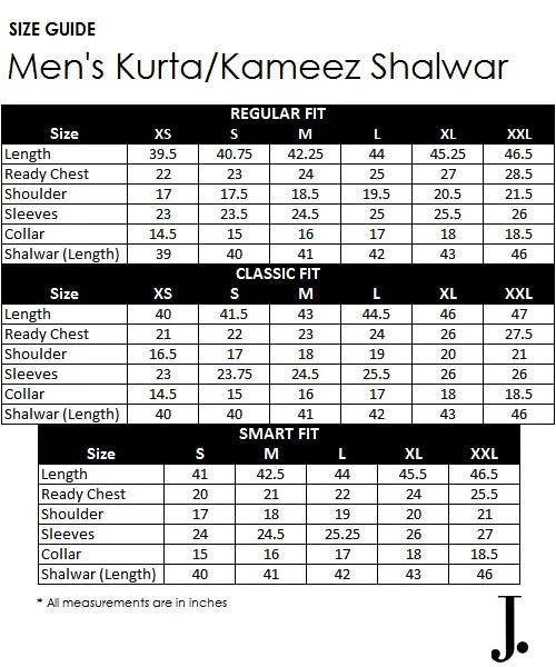 J. Men's Smart Shalwar Kameez M-XL