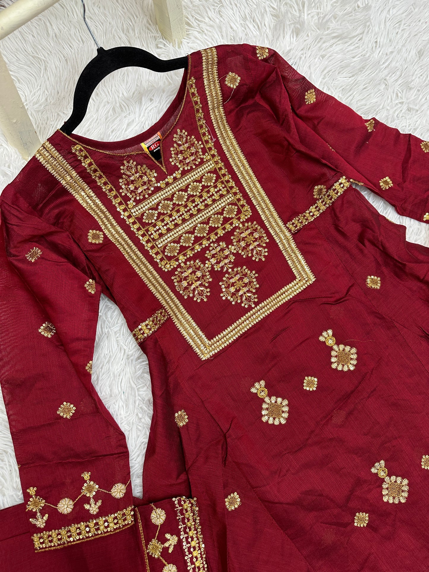 Girl’s Festive Maroon Cotton Outfit 7+