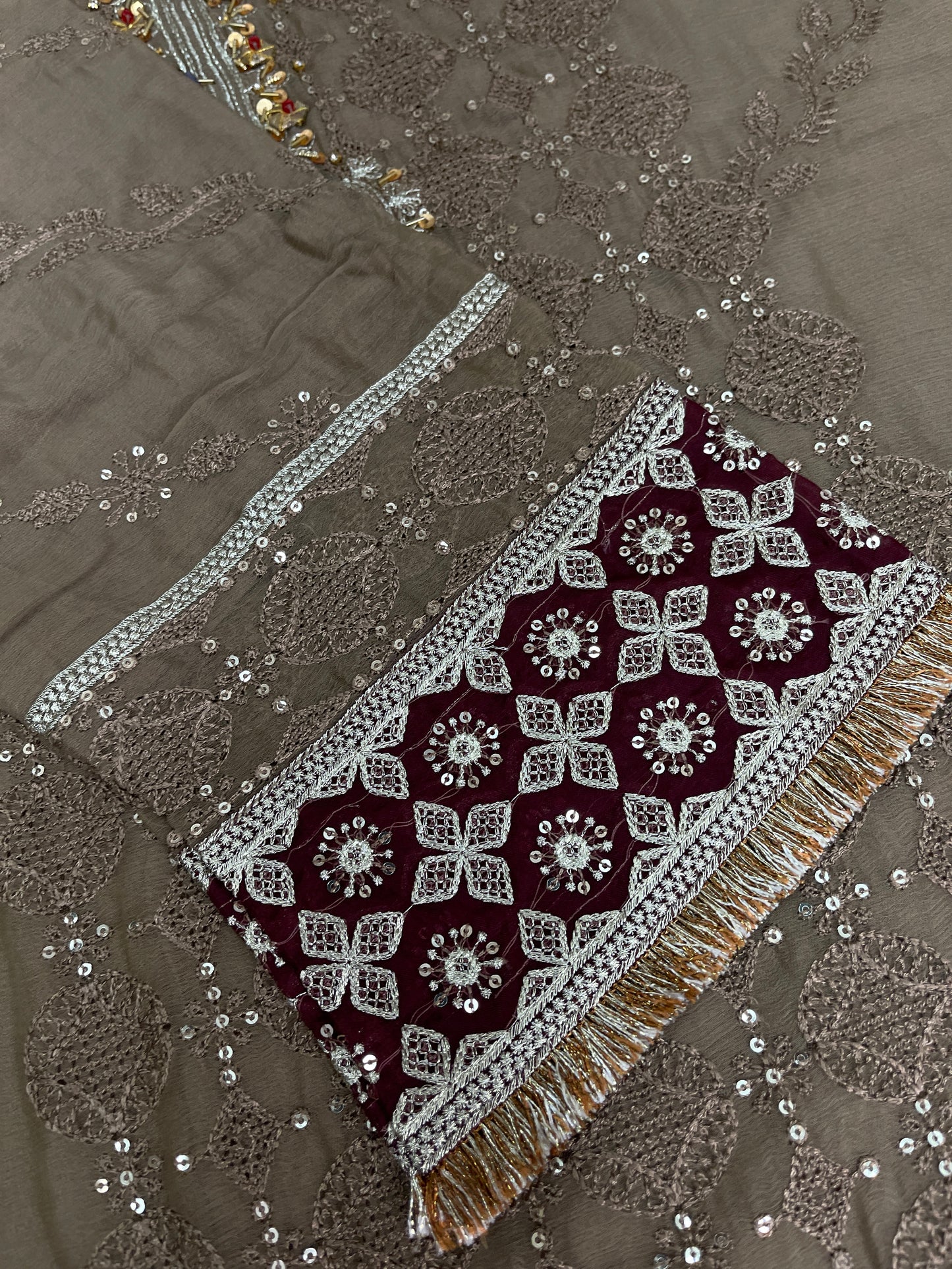 3PC Fancy Brown Outfit with Embroidery