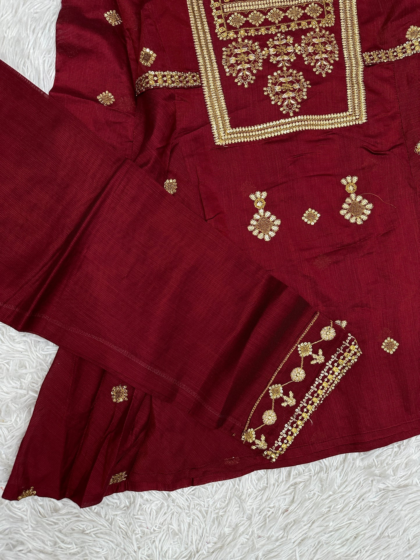 Girl’s Festive Maroon Cotton Outfit 7+