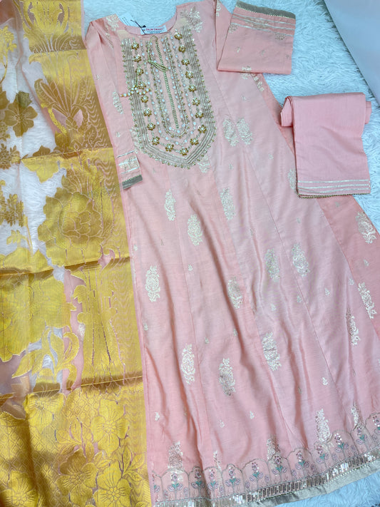 Cotton Long Pink Maxi Dress 3PC