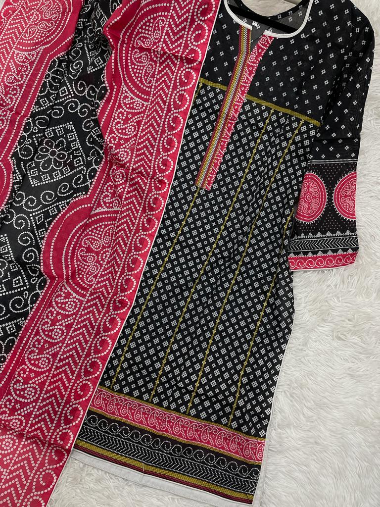 2Pcs Soft Lawn Chunri Print Outfit Large