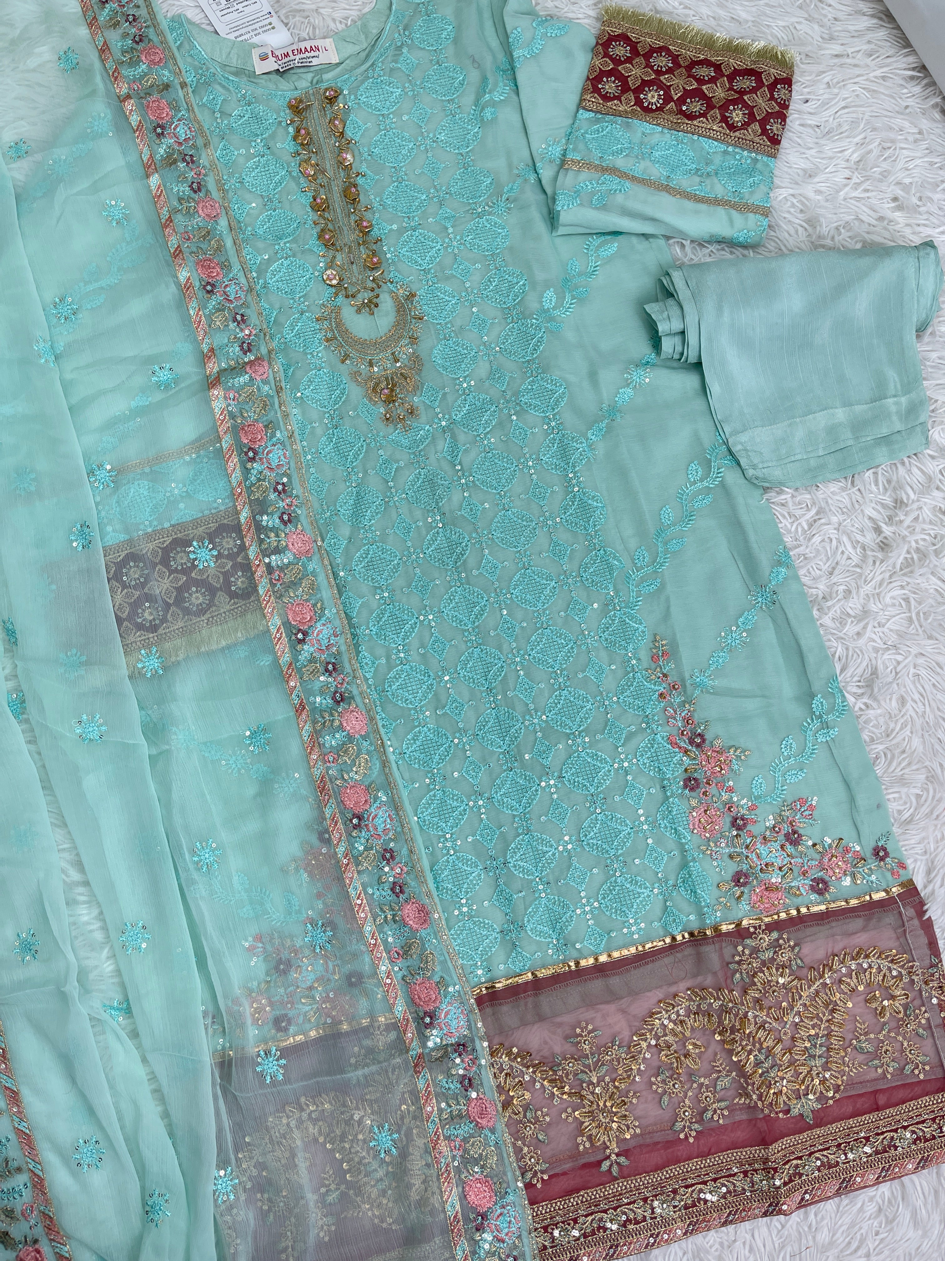 3PC Fancy Blue Outfit with Embroidery