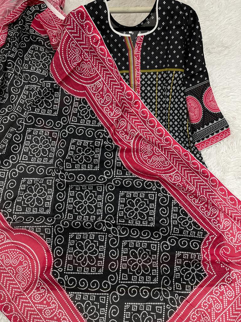 2Pcs Soft Lawn Chunri Print Outfit Large