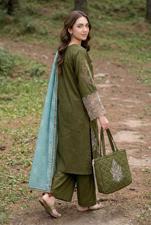 Indian wedding wear Zahra Rubab Mehndi embroidered lawn suit with hand painted dupatta in canada
