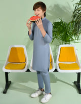 Boys’ Ash Grey Cotton Kurta Pajama – J. Junaid Jamshed