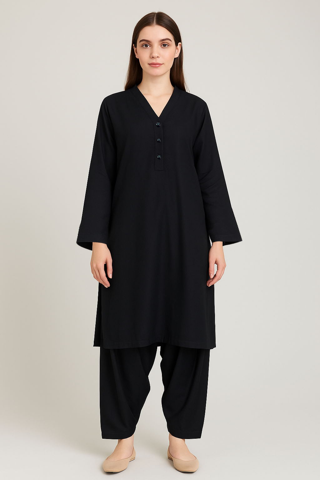 2-Piece Jet Black Lining Suit – Plain Shirt & Shalwar | Soft All-Season Fabric