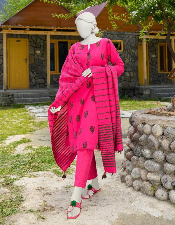 J. Stitched Pink Chenille Jacquard 3 Piece