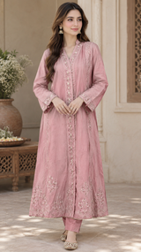 Pink Embroidered Long Shirt | Pakistani Formal Kurta style