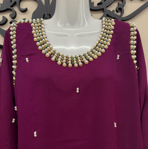 Deep magenta chiffon Pakistani handwork dress with chiffon dupatta in canada