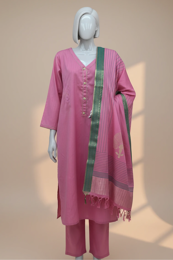 Cotton 3 Piece J. Outfit with Jacquard Shawl | Stitched by Maryam Qasim Boutique