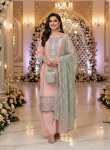 Chiffon Embroidered 4Pc Formal Dress with Potli Bag