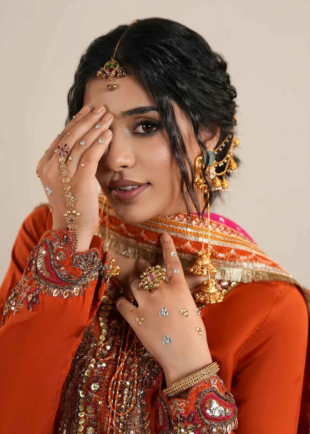 3 piece Rust Orange Raw Silk Sharara Suit – Zarqun Formal Wear Canada