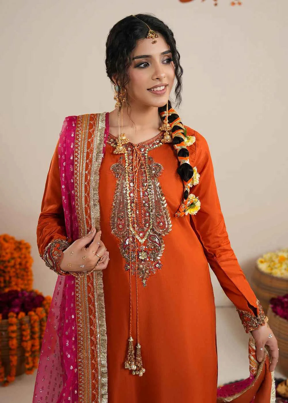 3 piece Rust Orange Raw Silk Sharara Suit – Zarqun Formal Wear Canada