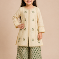 Baby Choice cream embroidered girls dobby lawn suit with green printed palazzo in Canada.