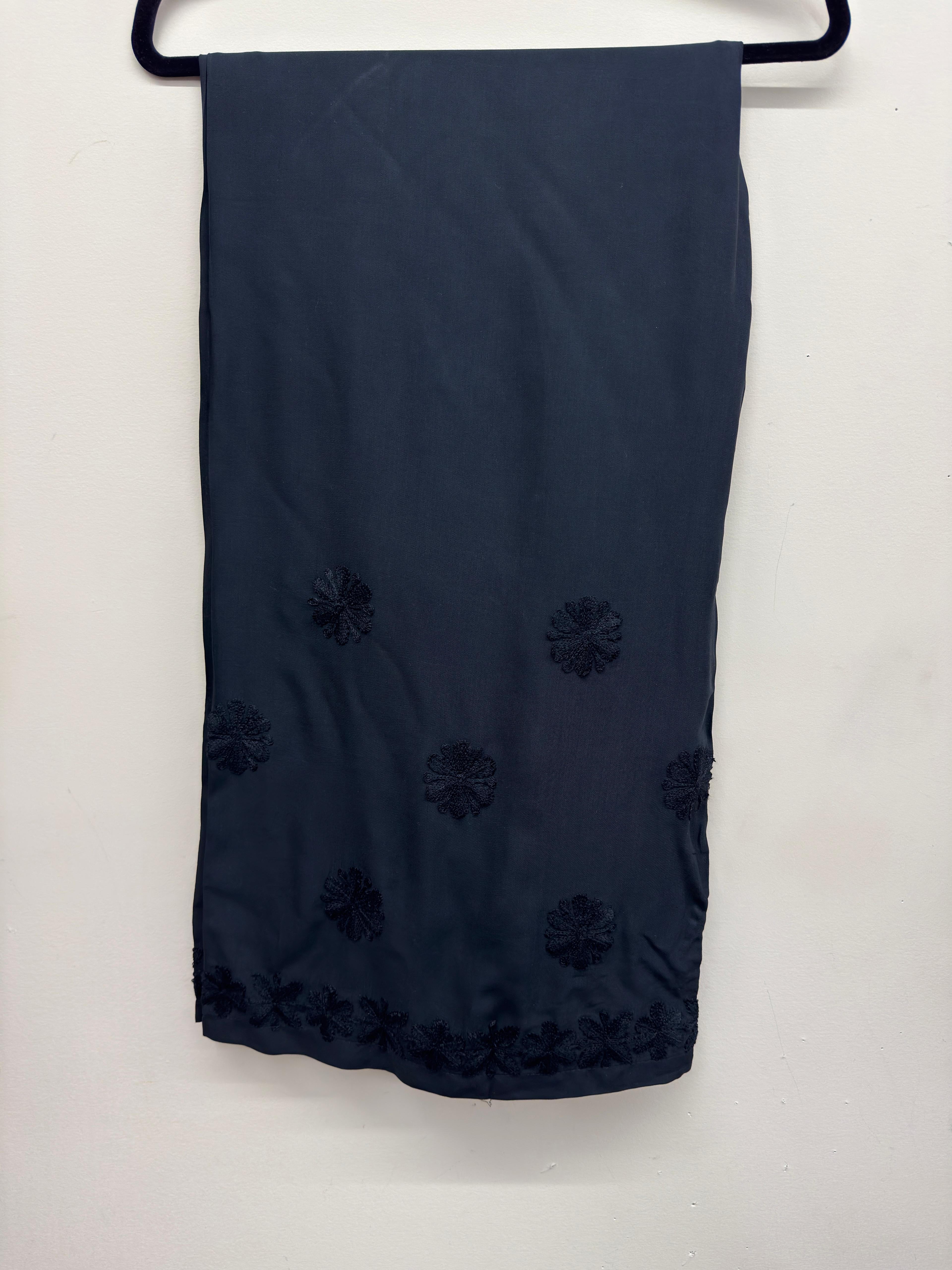 Pakistani black linen cord set with tone-on-tone embroidery and palazzo trousers