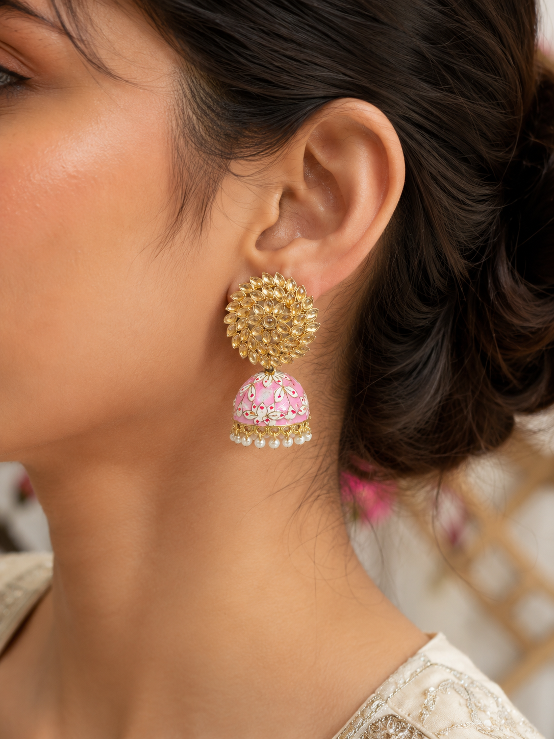 pink pearl earrings Canada
Pakistani pink jewelry
gold jhumka earrings women
festive pearl earrings