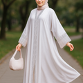 White Bead Embraided Free-Size Abaya  – Elegant Modest Wear