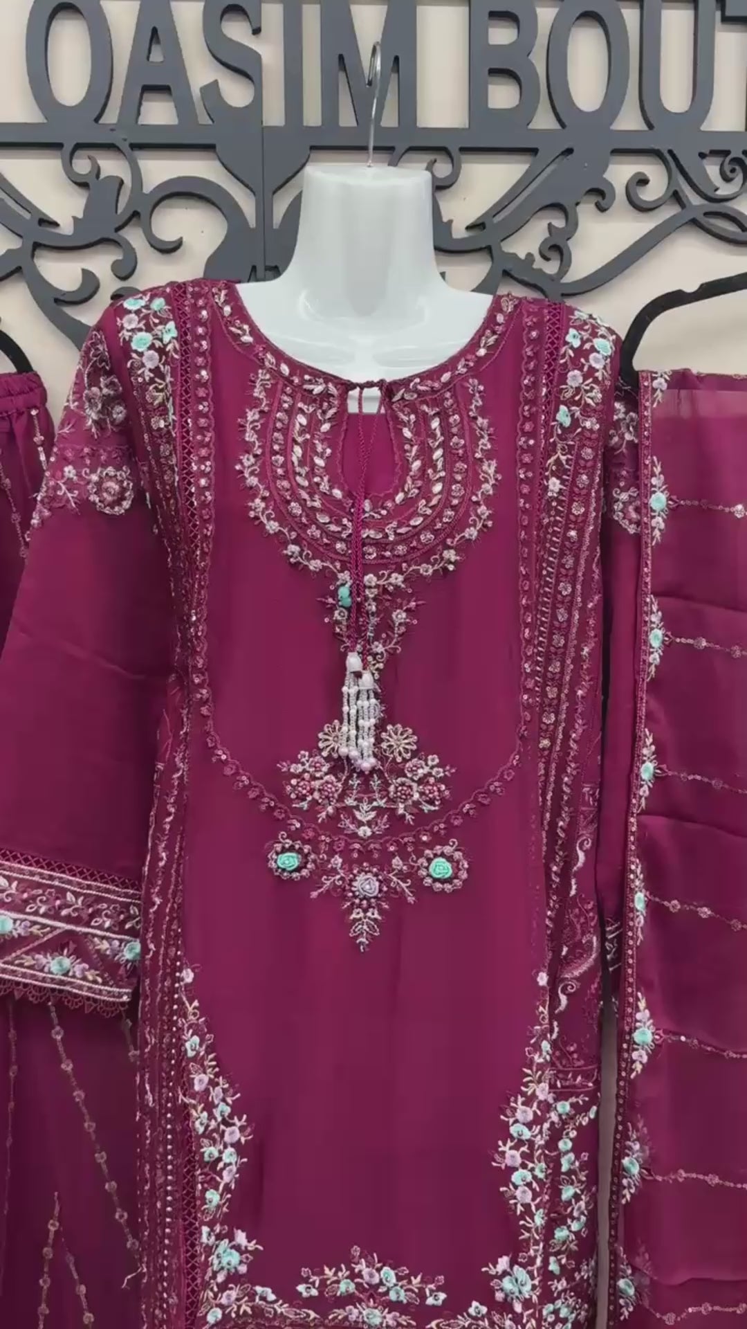 Burgundy Pakistani 3 piece chiffon wedding outfit