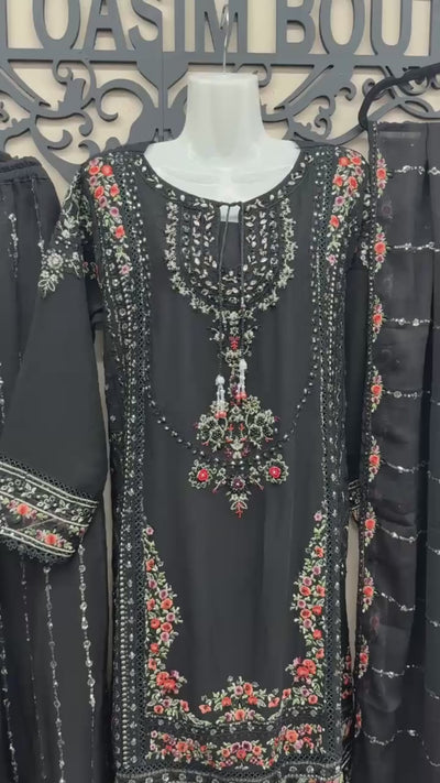 Black Pakistani wedding wear 3 piece outfit