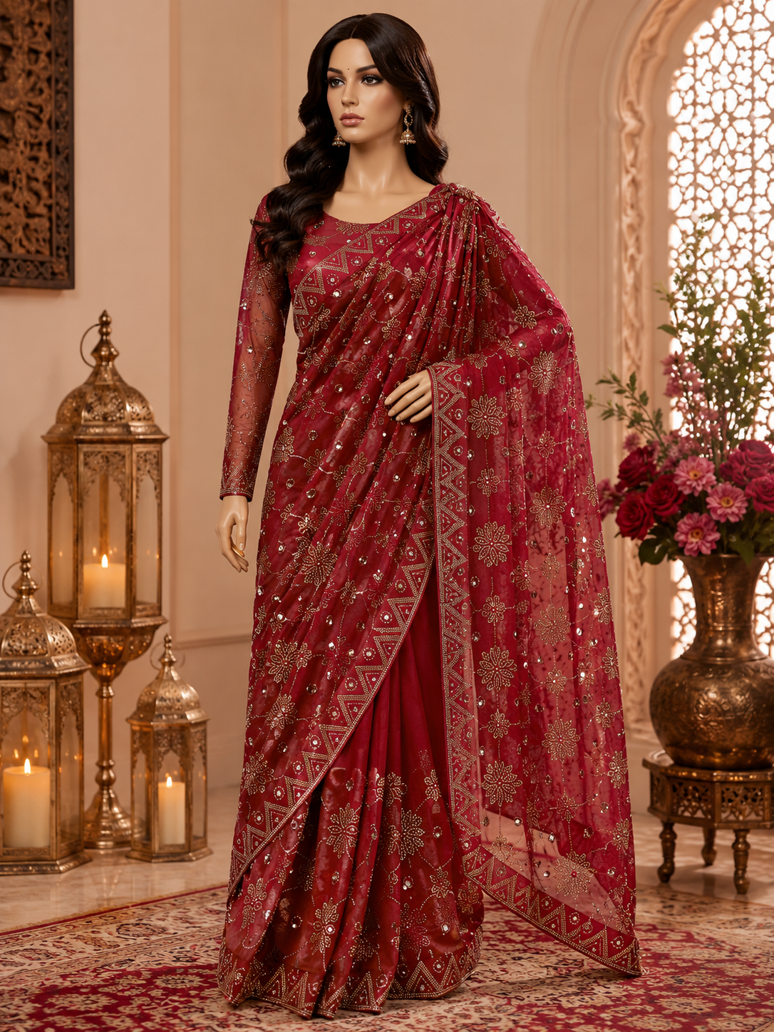 red indian saree