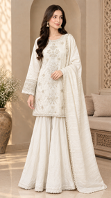 J. Embroidered Lawn Shirt with Dhaka Palazzo – 3 Piece Wear