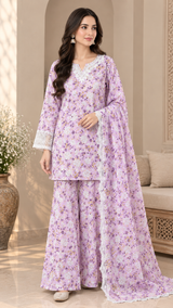 3PC Cotton Crepe Suit with Organza Dupatta