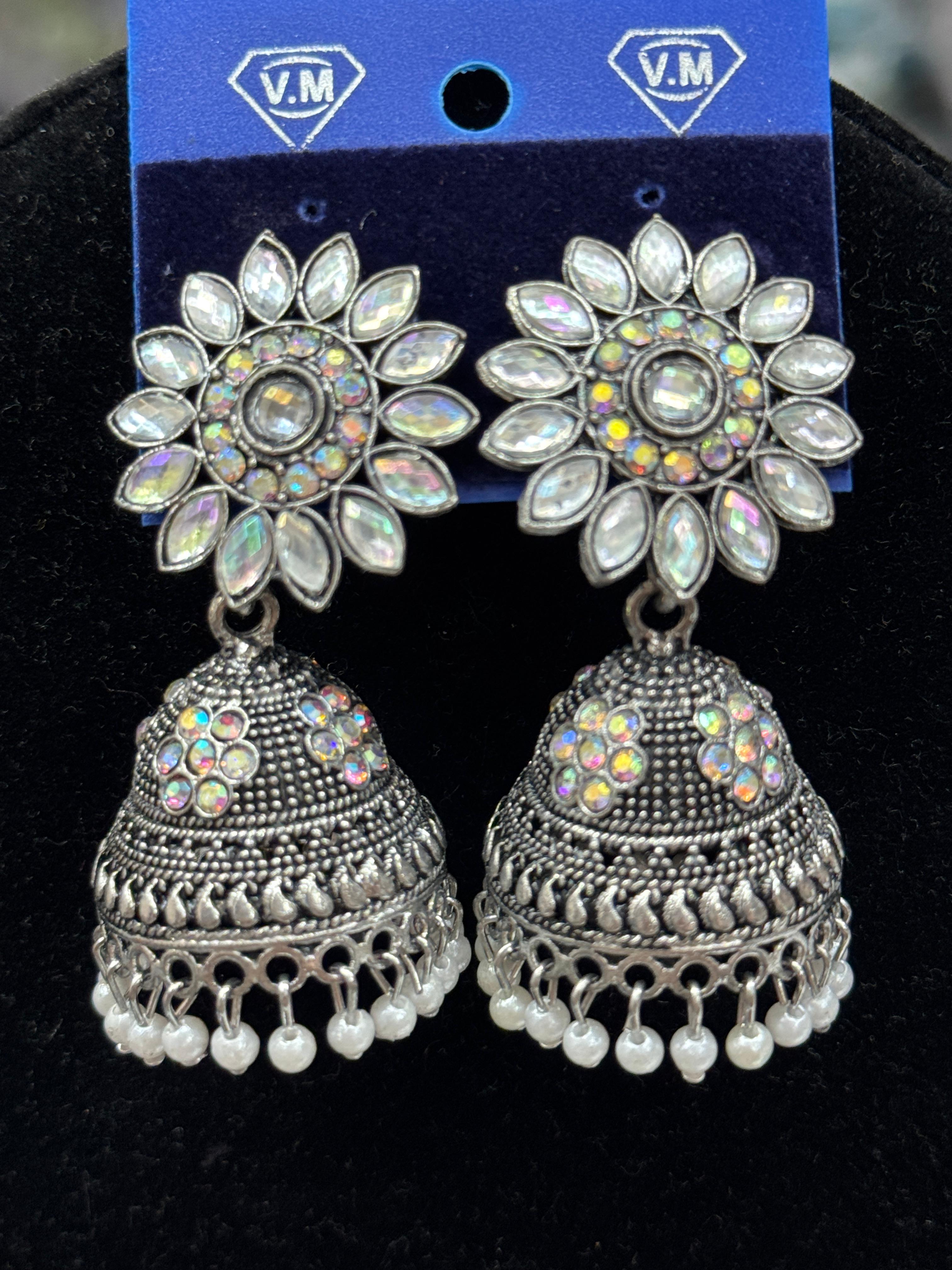 silver jhumka earrings Canada
round ethnic earrings
Pakistani silver jewelry