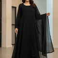 3-Piece Jet Black Chiffon Maxi